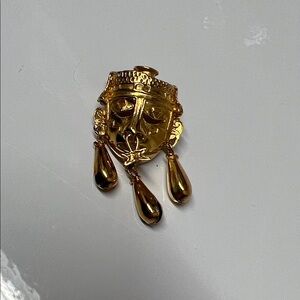 Gold Tribal Face Brooch